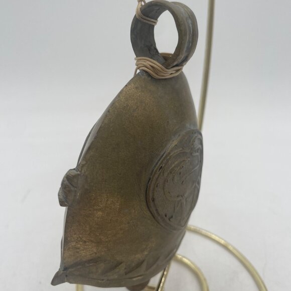 African Buffalo Brass Tribal Pendant Bull Design Cow Bell & Patina Finish - Picture 5 of 5